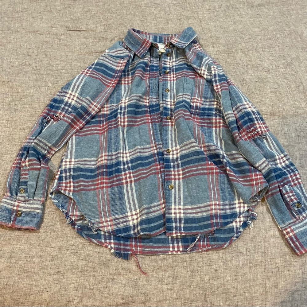 American Eagle Blue Button Down Flannel Size XS - Picture 6 of 15